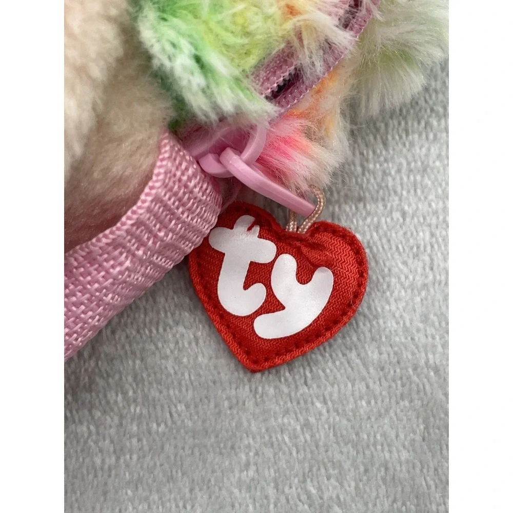Ty Gear Beanie Boos Rainbow the Poodle Plush Purse Bag Pink Strap